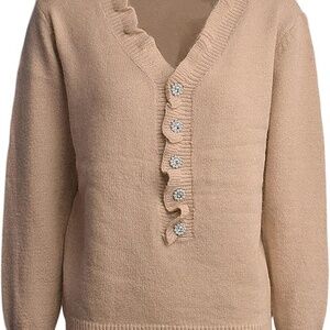 V-Neck Sweater Pearl Crystal Embellishments